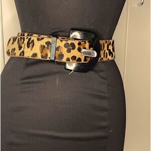 Leopard hair on hide  stunning belt with black acrylic buckle S/m waist 27-34